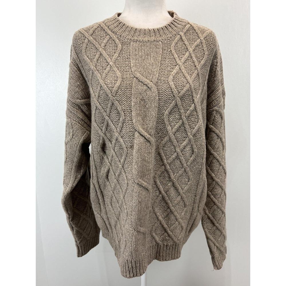 Vtg Gap Cableknit Fisherman Shetland Wool Sweater Sz Medium Women's Light Brown